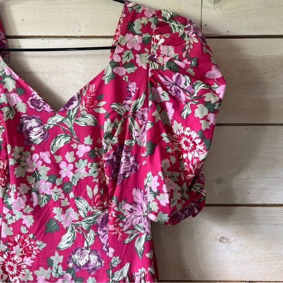 VTG Laura Ashley Floral Midi Dress Cottagecore Sz 10 Pink Puff Sleeves Low Back - Picture 3 of 8